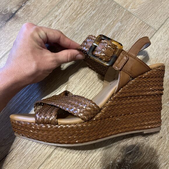 CL By Chinese Laundry Brown Wedge Sling back Cross Strap Heel Braided 8M Sandals - Picture 6 of 6